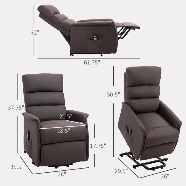 Alt view image 3 of 7 - Power Lift Recliner Chair for Elderly, Easy Assembly, Fabric, Brown | Lift Chair for Adults, Recliner Sofa, Remote Control, Side Pockets, Living Room