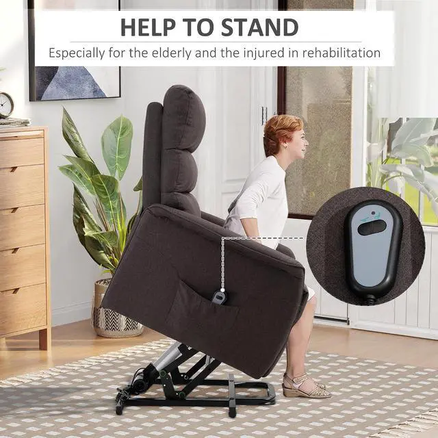 Alt view image 4 of 7 - Power Lift Recliner Chair for Elderly, Easy Assembly, Fabric, Brown | Lift Chair for Adults, Recliner Sofa, Remote Control, Side Pockets, Living Room