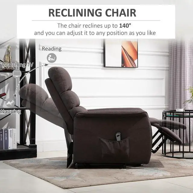 Alt view image 5 of 7 - Power Lift Recliner Chair for Elderly, Easy Assembly, Fabric, Brown | Lift Chair for Adults, Recliner Sofa, Remote Control, Side Pockets, Living Room
