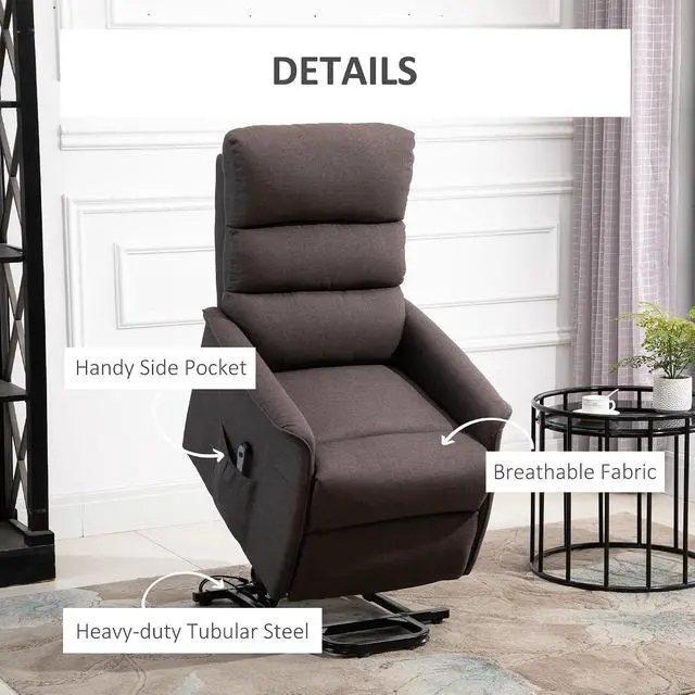 Alt view image 6 of 7 - Power Lift Recliner Chair for Elderly, Easy Assembly, Fabric, Brown | Lift Chair for Adults, Recliner Sofa, Remote Control, Side Pockets, Living Room
