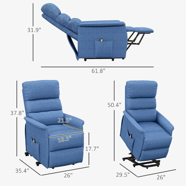 Alt view image 3 of 7 - Power Lift Recliner Chair for Elderly, Easy Assembly, Fabric Lift Chair for Adults, Recliner Sofa with Remote Control, Side Pockets for Living Room, Blue