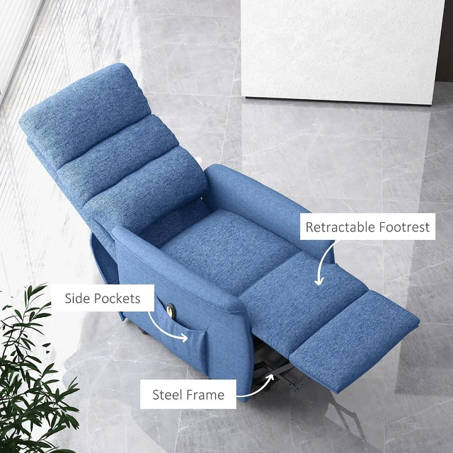 Alt view image 6 of 7 - Power Lift Recliner Chair for Elderly, Easy Assembly, Fabric Lift Chair for Adults, Recliner Sofa with Remote Control, Side Pockets for Living Room, Blue