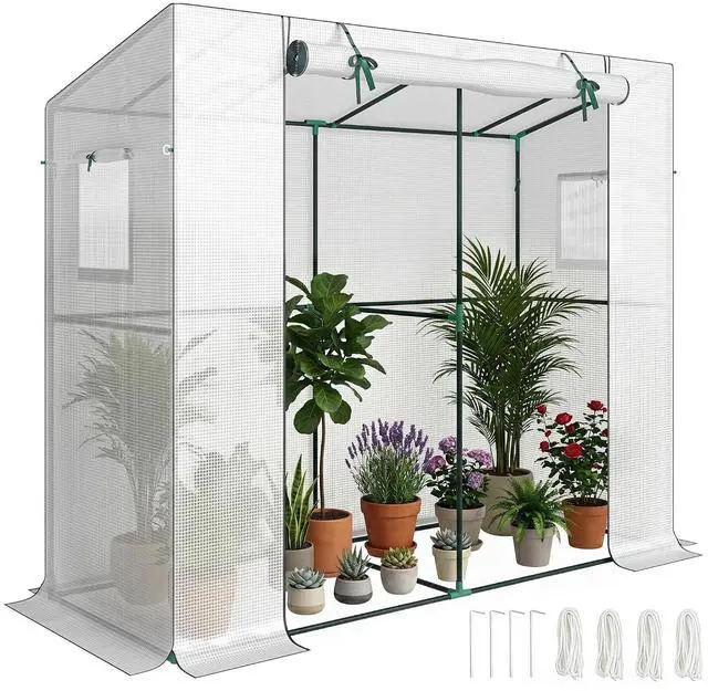 Main image of 6.6' x 2.5' x 5.6' Lean-to Small Greenhouse for Outdoors White