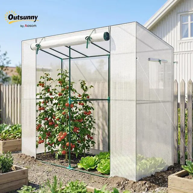 Alt view image 2 of 7 - 6.6' x 2.5' x 5.6' Lean-to Small Greenhouse for Outdoors White