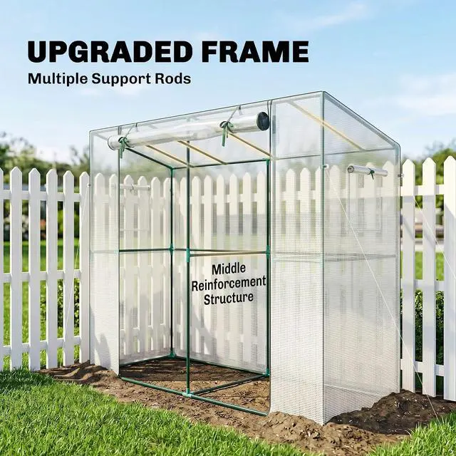 Alt view image 3 of 7 - 6.6' x 2.5' x 5.6' Lean-to Small Greenhouse for Outdoors White