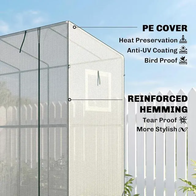 Alt view image 4 of 7 - 6.6' x 2.5' x 5.6' Lean-to Small Greenhouse for Outdoors White