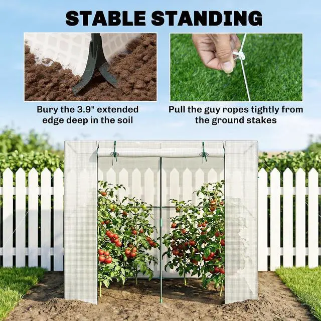 Alt view image 6 of 7 - 6.6' x 2.5' x 5.6' Lean-to Small Greenhouse for Outdoors White