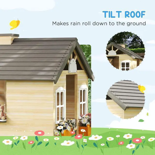 Alt view image 5 of 7 - Outdoor Playhouse Working Door Windows Bench for 3-7 Years Natural