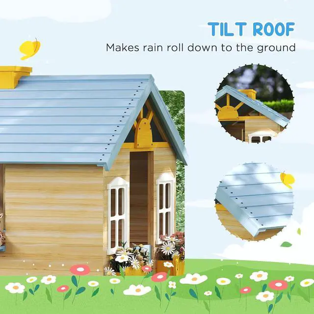 Alt view image 5 of 7 - Outdoor Playhouse Working Door Windows Bench for 3-7 Years Blue
