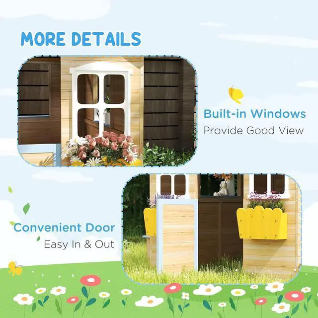 Alt view image 6 of 7 - Outdoor Playhouse Working Door Windows Bench for 3-7 Years Blue