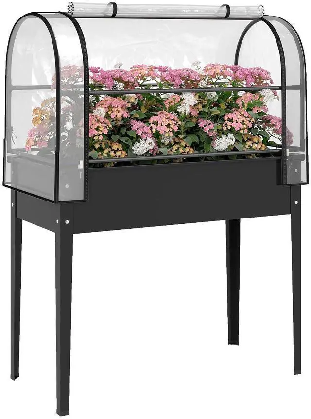 Main image of Raised Garden Bed with Flip-Up Cover 39.4" x 19.3" x 53.5", Black