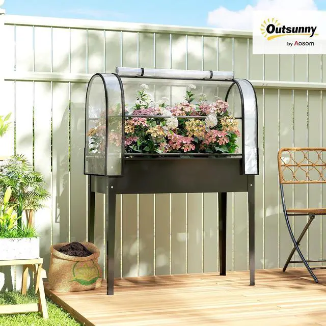 Alt view image 2 of 7 - Raised Garden Bed with Flip-Up Cover 39.4" x 19.3" x 53.5", Black