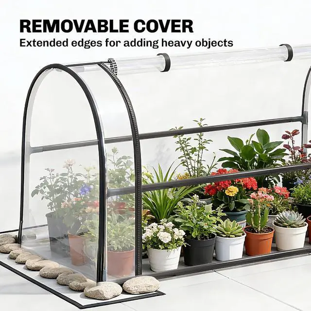 Alt view image 4 of 7 - Raised Garden Bed with Flip-Up Cover 39.4" x 19.3" x 53.5", Black
