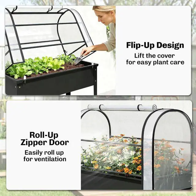 Alt view image 5 of 7 - Raised Garden Bed with Flip-Up Cover 39.4" x 19.3" x 53.5", Black