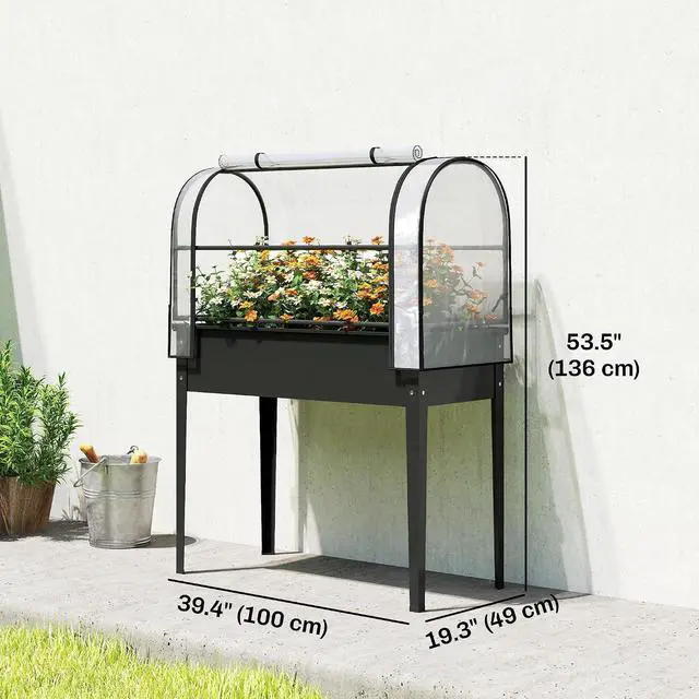 Alt view image 7 of 7 - Raised Garden Bed with Flip-Up Cover 39.4" x 19.3" x 53.5", Black