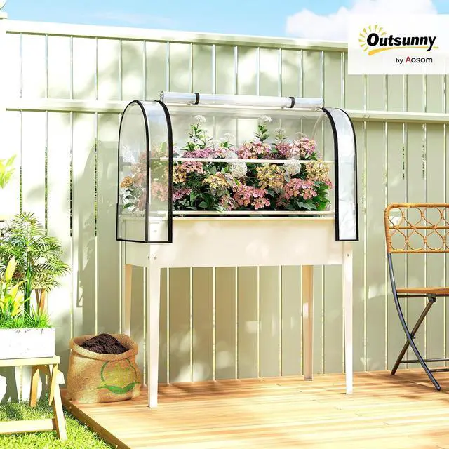Alt view image 2 of 7 - Raised Garden Bed with Flip-Up Cover 39.4" x 19.3" x 53.5", White