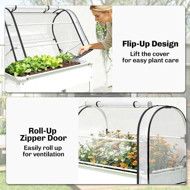 Alt view image 5 of 7 - Raised Garden Bed with Flip-Up Cover 39.4" x 19.3" x 53.5", White