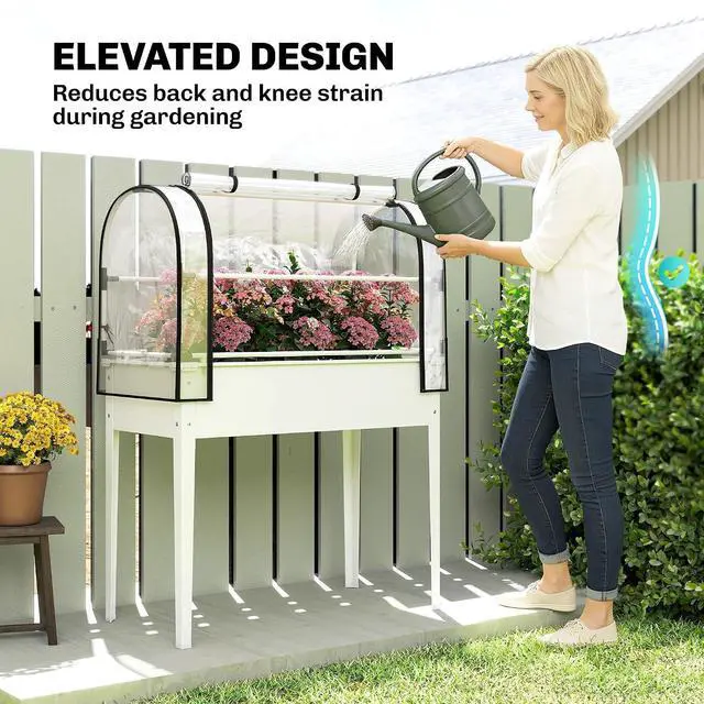 Alt view image 6 of 7 - Raised Garden Bed with Flip-Up Cover 39.4" x 19.3" x 53.5", White