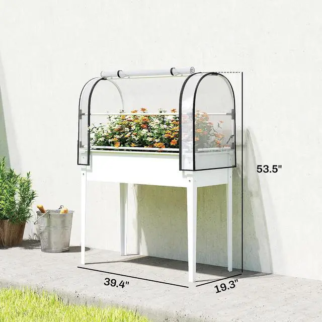 Alt view image 7 of 7 - Raised Garden Bed with Flip-Up Cover 39.4" x 19.3" x 53.5", White