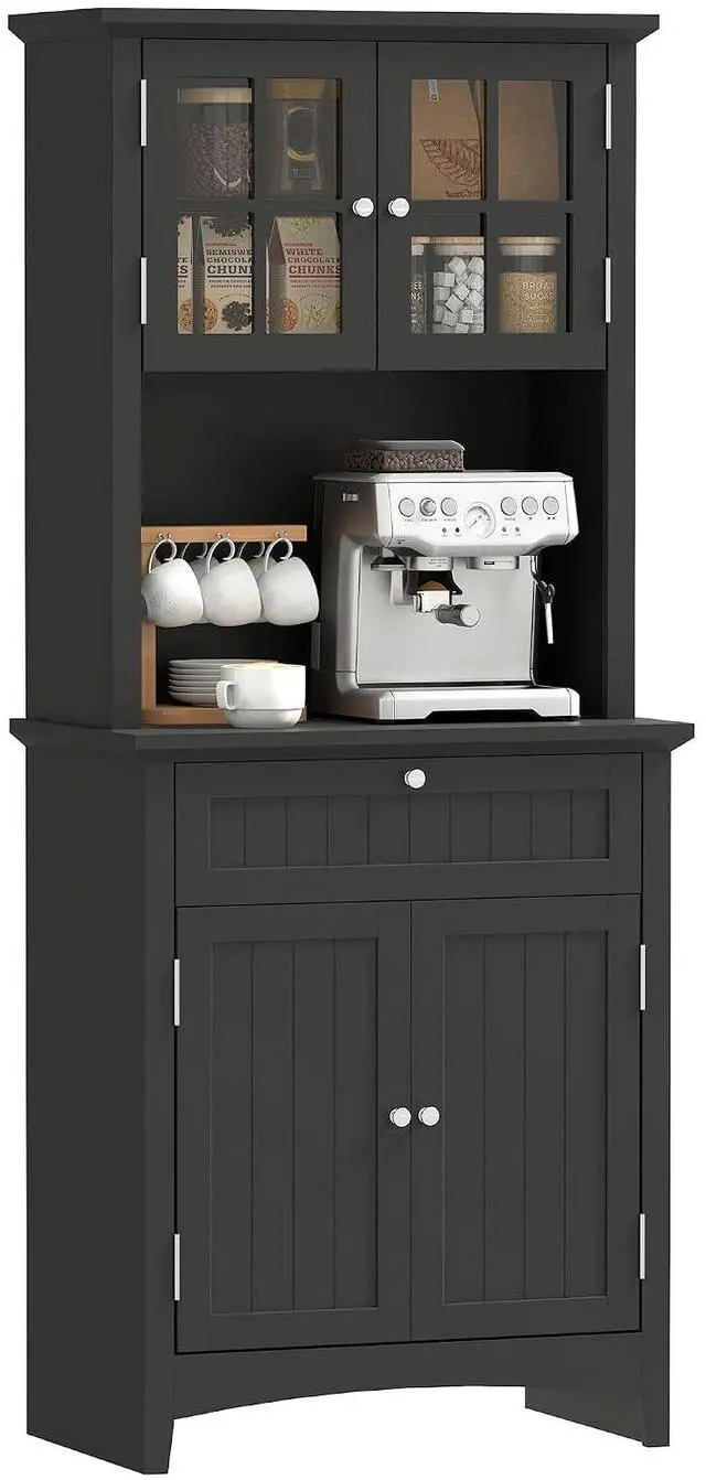 Main image of Elegant Buffet with Hutch, Kitchen Pantry Storage Cabinet Black