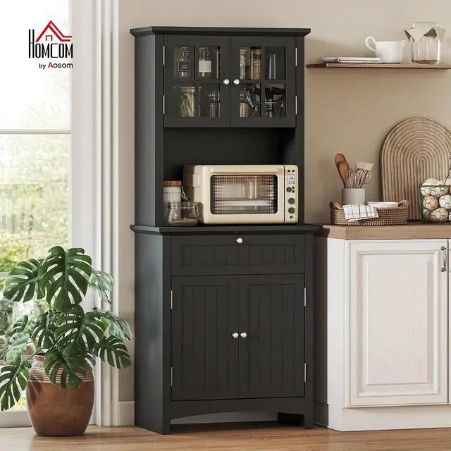 Alt view image 2 of 7 - Elegant Buffet with Hutch, Kitchen Pantry Storage Cabinet Black