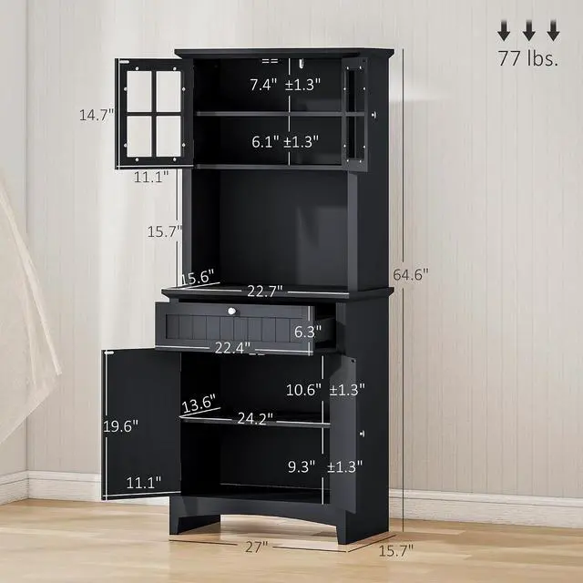 Alt view image 3 of 7 - Elegant Buffet with Hutch, Kitchen Pantry Storage Cabinet Black