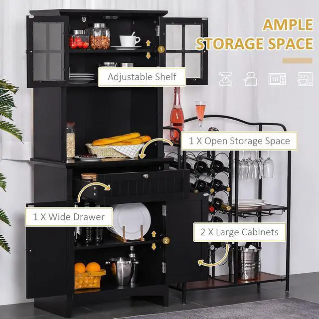 Alt view image 4 of 7 - Elegant Buffet with Hutch, Kitchen Pantry Storage Cabinet Black