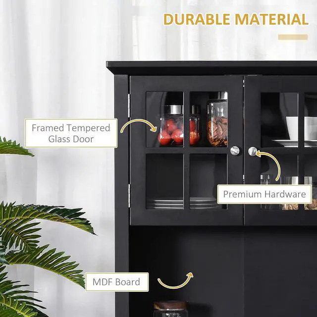 Alt view image 5 of 7 - Elegant Buffet with Hutch, Kitchen Pantry Storage Cabinet Black