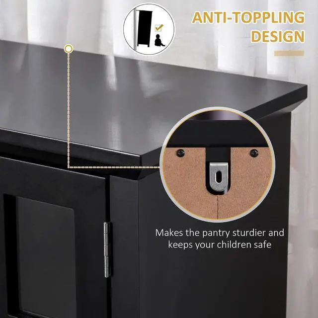 Alt view image 7 of 7 - Elegant Buffet with Hutch, Kitchen Pantry Storage Cabinet Black