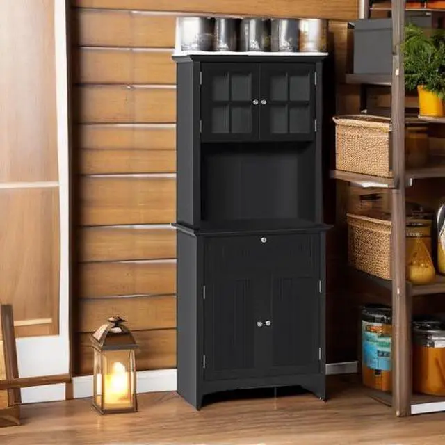 Alt view image 6 of 7 - Elegant Buffet with Hutch, Kitchen Pantry Storage Cabinet Black