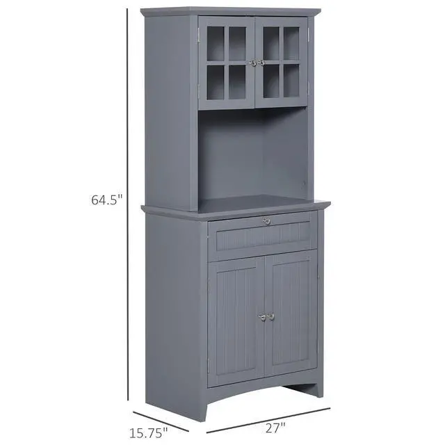 Alt view image 3 of 7 - Elegant Buffet with Hutch, Kitchen Pantry Storage Cabinet Gray