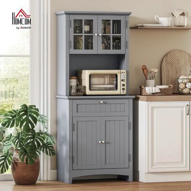 Alt view image 2 of 7 - Elegant Buffet with Hutch, Kitchen Pantry Storage Cabinet Gray