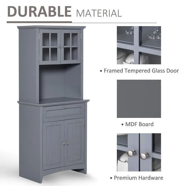 Alt view image 5 of 7 - Elegant Buffet with Hutch, Kitchen Pantry Storage Cabinet Gray