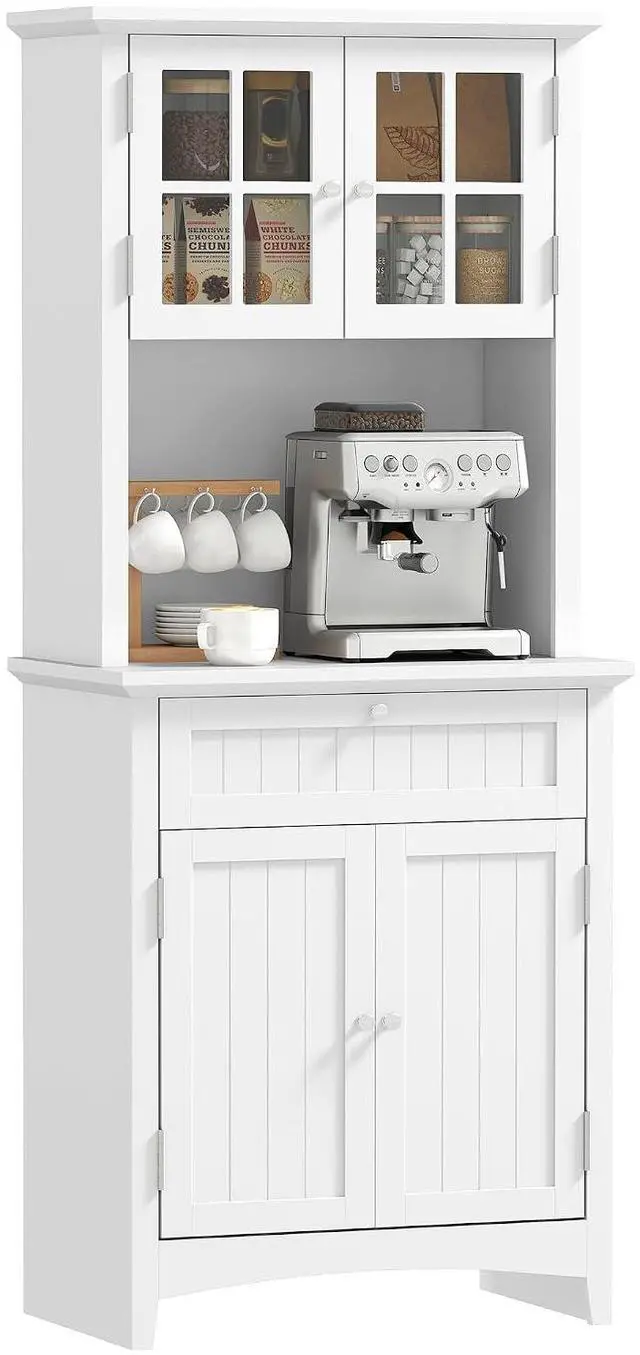 Main image of Elegant Buffet with Hutch, Kitchen Pantry Storage Cabinet White