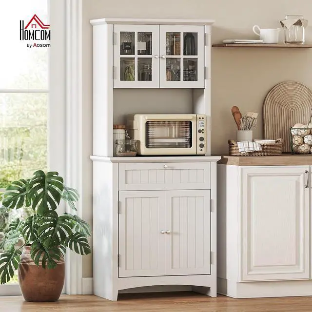 Alt view image 2 of 7 - Elegant Buffet with Hutch, Kitchen Pantry Storage Cabinet White