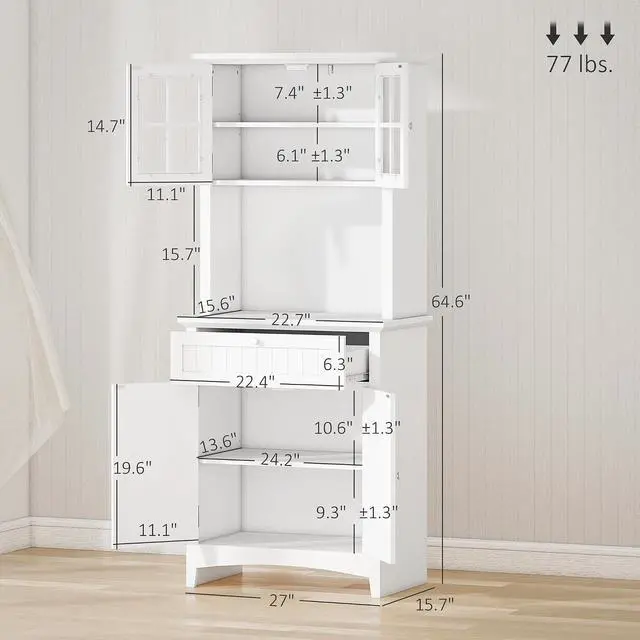 Alt view image 3 of 7 - Elegant Buffet with Hutch, Kitchen Pantry Storage Cabinet White