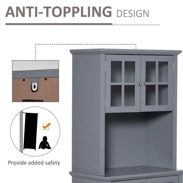 Alt view image 6 of 7 - Elegant Buffet with Hutch, Kitchen Pantry Storage Cabinet Gray