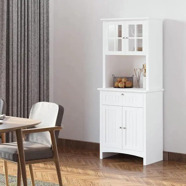 Alt view image 4 of 7 - Elegant Buffet with Hutch, Kitchen Pantry Storage Cabinet White