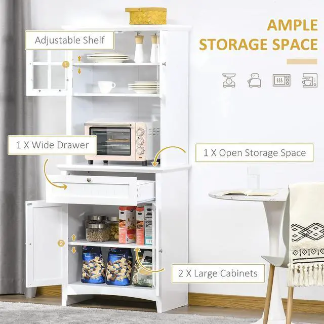 Alt view image 5 of 7 - Elegant Buffet with Hutch, Kitchen Pantry Storage Cabinet White