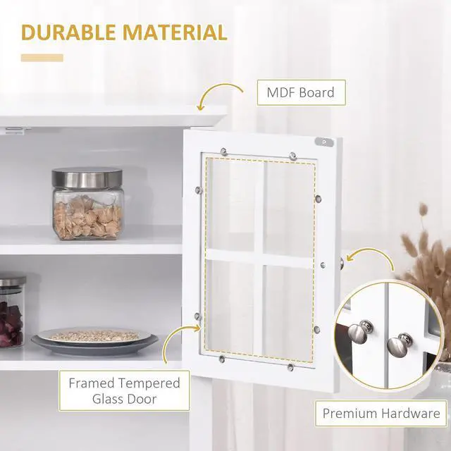 Alt view image 6 of 7 - Elegant Buffet with Hutch, Kitchen Pantry Storage Cabinet White