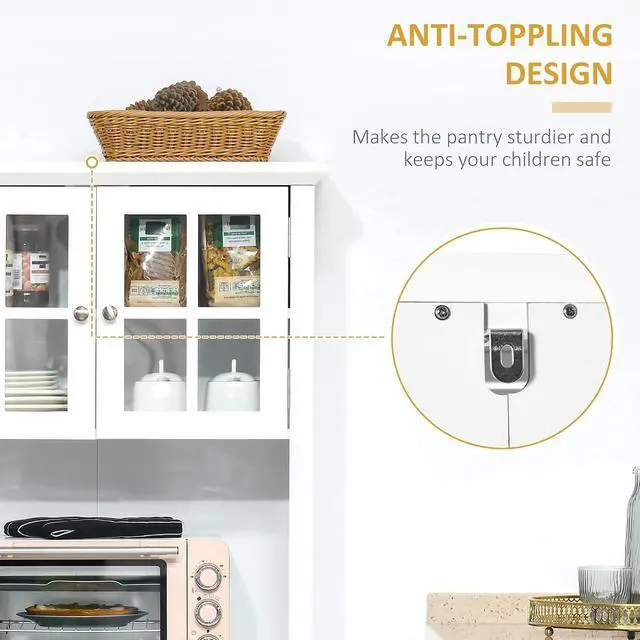 Alt view image 7 of 7 - Elegant Buffet with Hutch, Kitchen Pantry Storage Cabinet White