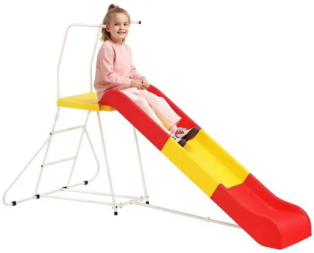 Main image of Qaba 6ft Slide for Kids Metal Freestanding Climbing Ladder Platform Red