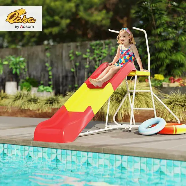 Alt view image 2 of 7 - Qaba 6ft Slide for Kids Metal Freestanding Climbing Ladder Platform Red