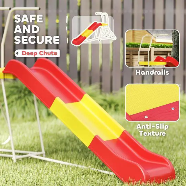Alt view image 5 of 7 - Qaba 6ft Slide for Kids Metal Freestanding Climbing Ladder Platform Red