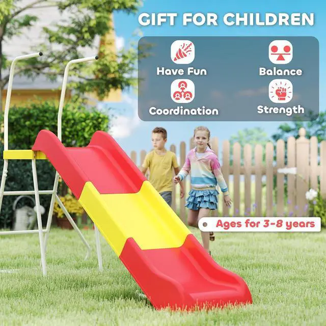 Alt view image 6 of 7 - Qaba 6ft Slide for Kids Metal Freestanding Climbing Ladder Platform Red
