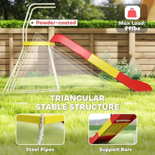 Alt view image 4 of 7 - Qaba 6ft Slide for Kids Metal Freestanding Climbing Ladder Platform Red