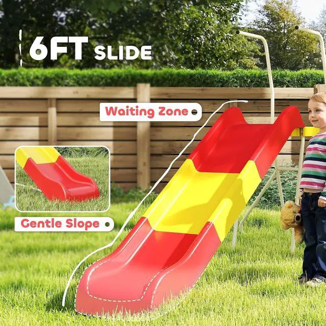 Alt view image 3 of 7 - Qaba 6ft Slide for Kids Metal Freestanding Climbing Ladder Platform Red