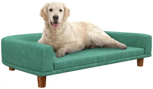 Main image of PawHut Dog Sofa Couch, Pet Bed with Comfortable Luxury Cushion, Washable Cover, Wooden Legs, Anti-Slip Mat for Large Dogs, Cats, Kittens, Green