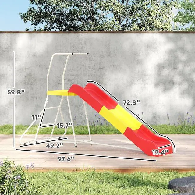 Alt view image 7 of 7 - Qaba 6ft Slide for Kids Metal Freestanding Climbing Ladder Platform Red
