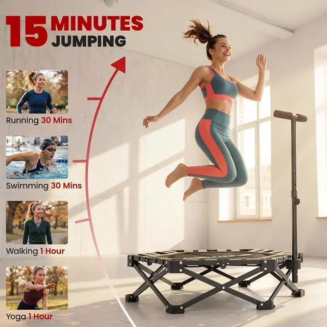 Alt view image 7 of 7 - 42" Foldable Mini Trampoline, One-Step Fold & Open, 400LBS Capacity